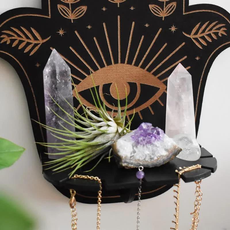 Hamsa Hand Floral Sun and Moon Altar Crystal Shelf - Crystal-ReikiCrystalSale