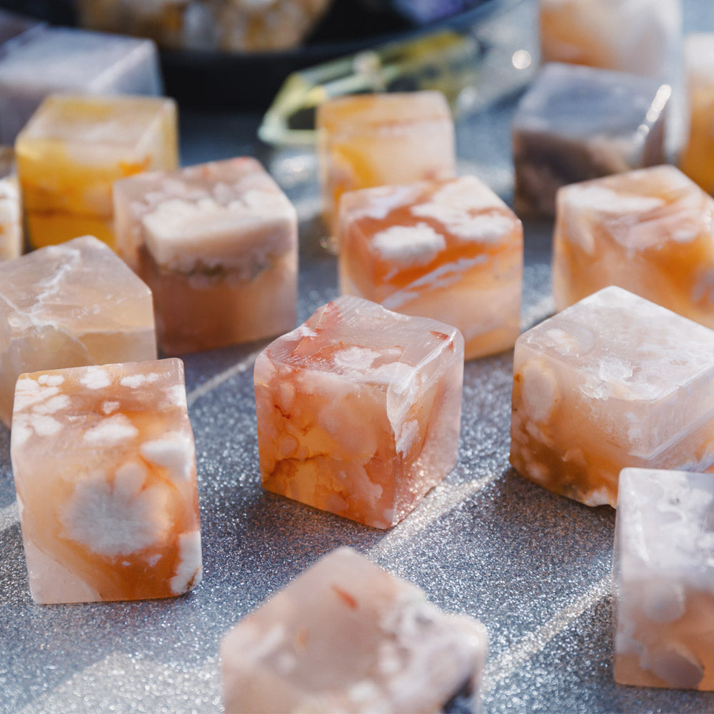 REIKICRYSTAL  Flower Agate Cube