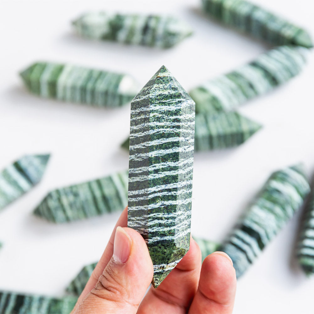 REIKICRYSTAL  Green Zebra Jasper Double Point