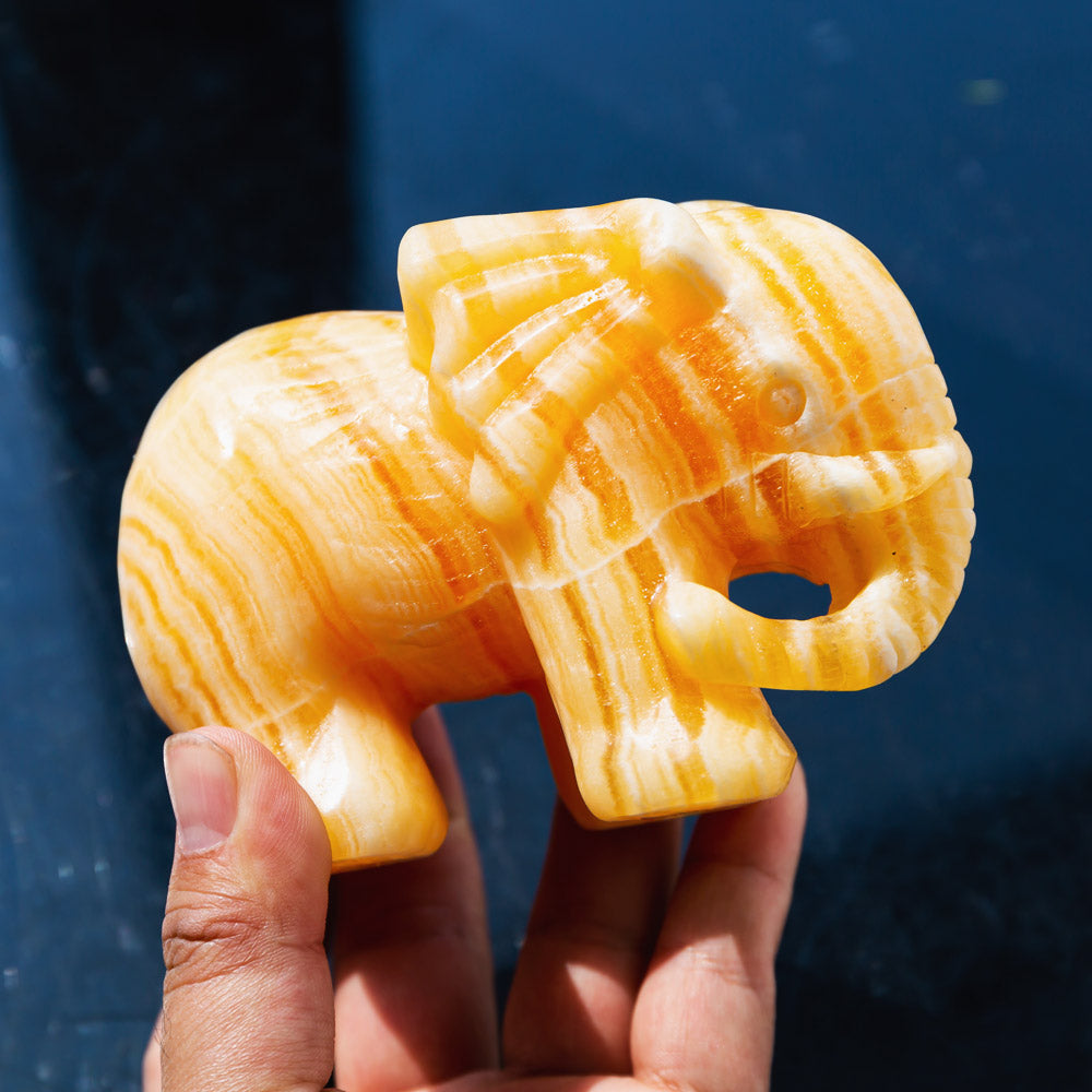 REIKICRYSTAL Orange Calcite Elephant