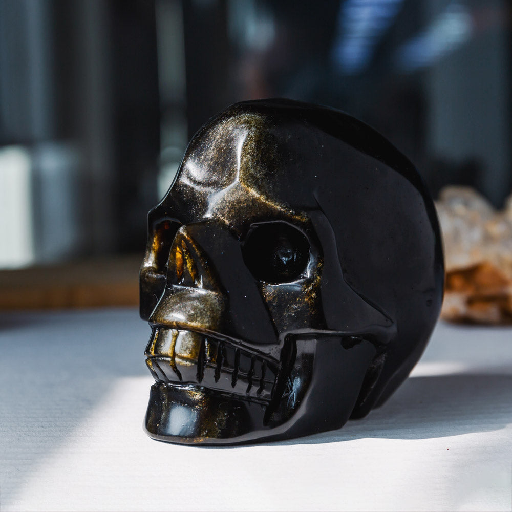 REIKICRYSTAL  Golden Obsidian Skull