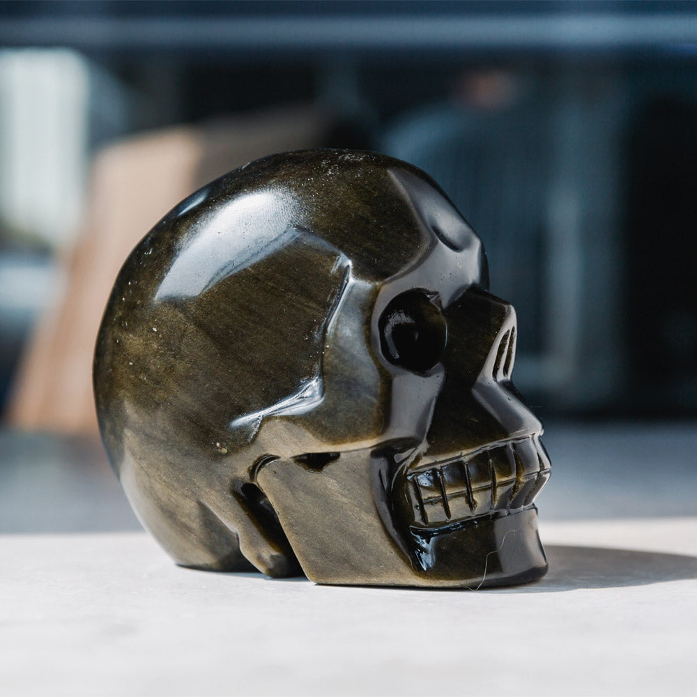 REIKICRYSTAL  Golden Obsidian Skull