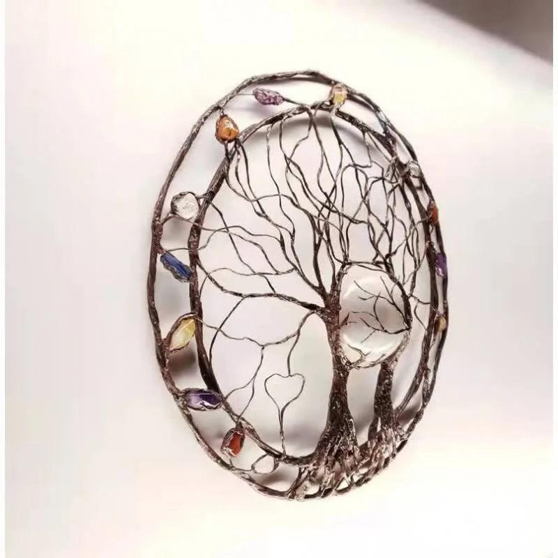 Circle Tree Of Life Metal Gemstone Wall Decor - Crystal-ReikiCrystalSale