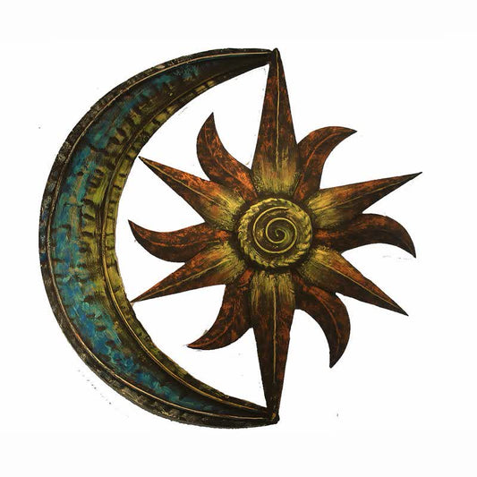 REIKICRYSTAL  Sun And Moon Celestial Themed Metal Wall Decor