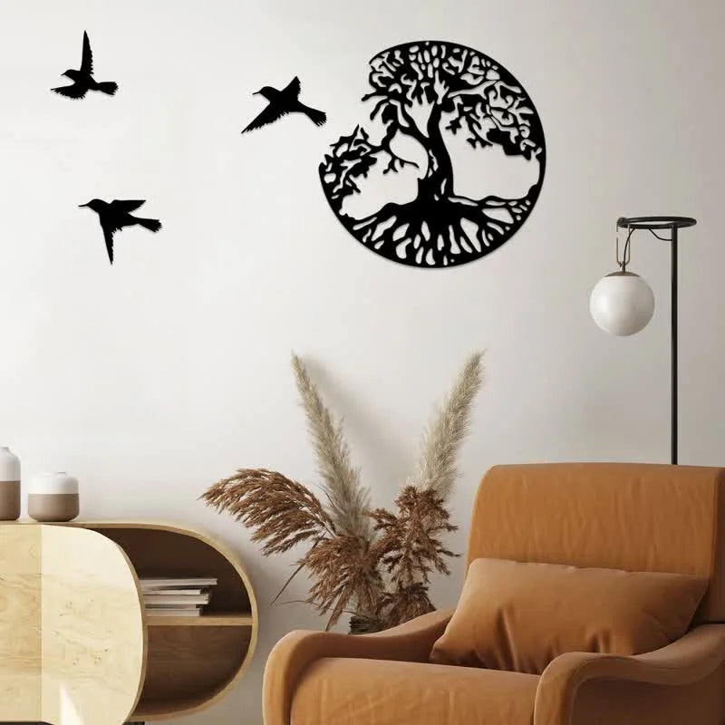 REIKICRYSTAL  Tree of Life with Three Birds Metal Wall Decor