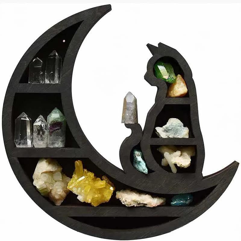 Crescent Moon & Cat Wooden Crystal Shelf - Crystal-ReikiCrystalSale