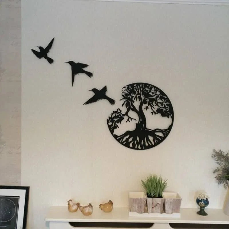 REIKICRYSTAL  Tree of Life with Three Birds Metal Wall Decor