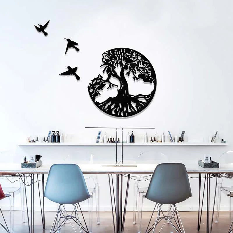 REIKICRYSTAL  Tree of Life with Three Birds Metal Wall Decor