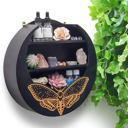 Magical Moth Moon Wooden Crystal Shelf - Crystal-ReikiCrystalSale