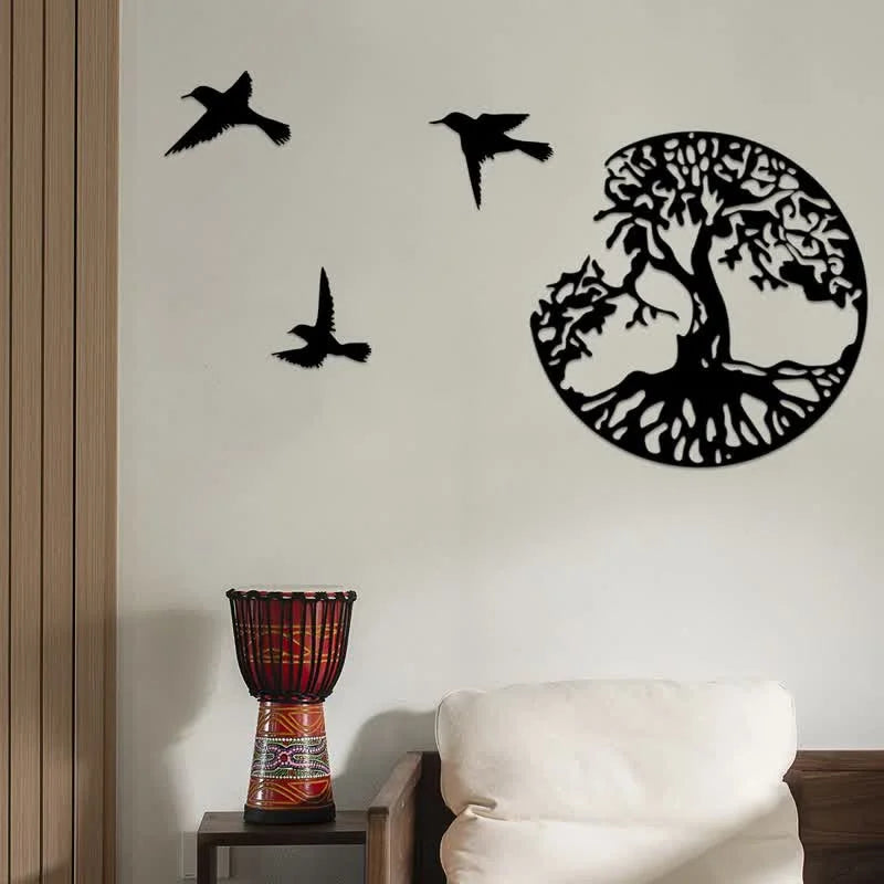 REIKICRYSTAL  Tree of Life with Three Birds Metal Wall Decor