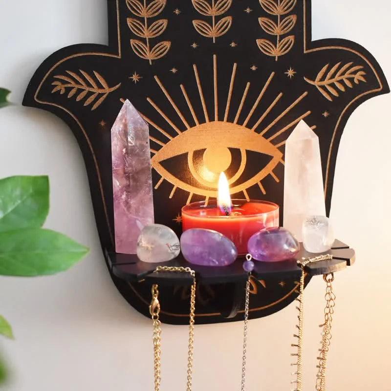 Hamsa Hand Floral Sun and Moon Altar Crystal Shelf - Crystal-ReikiCrystalSale