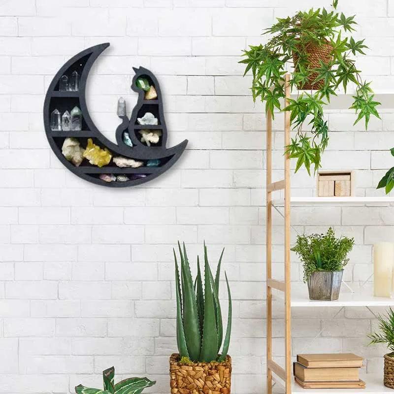 Crescent Moon & Cat Wooden Crystal Shelf - Crystal-ReikiCrystalSale