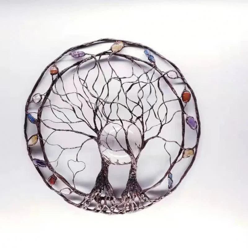 Circle Tree Of Life Metal Gemstone Wall Decor - Crystal-ReikiCrystalSale