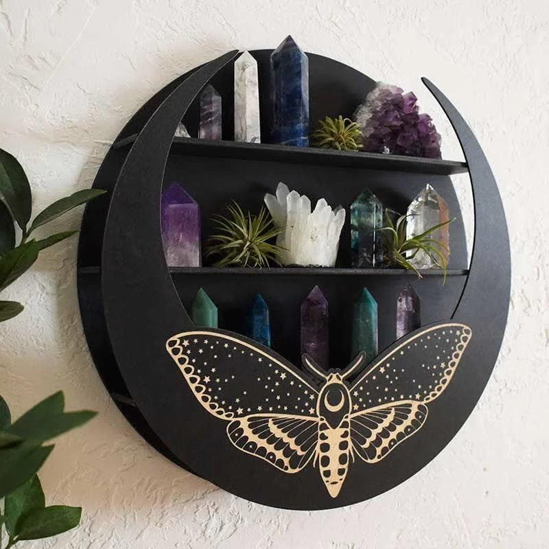 Magical Moth Moon Wooden Crystal Shelf - Crystal-ReikiCrystalSale