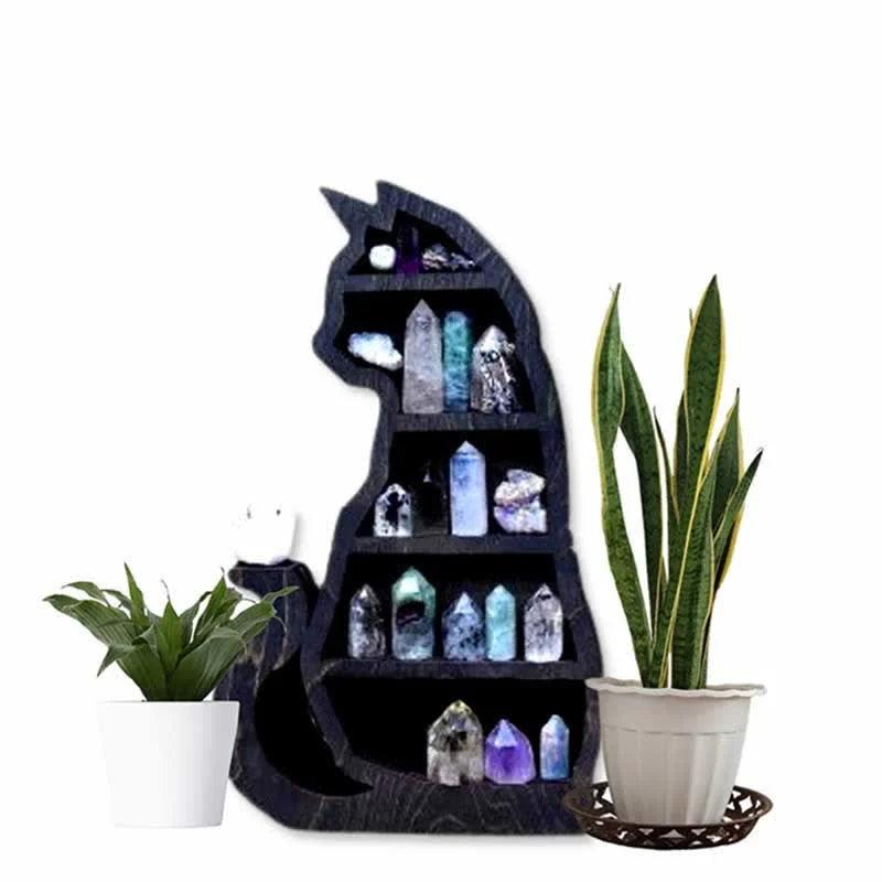 Crescent Moon & Cat Wooden Crystal Shelf - Crystal-ReikiCrystalSale