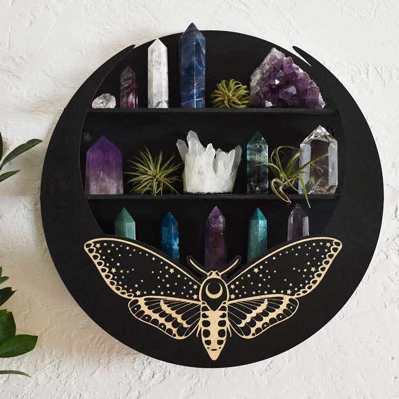 Magical Moth Moon Wooden Crystal Shelf - Crystal-ReikiCrystalSale