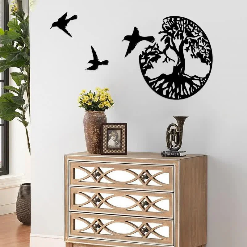 REIKICRYSTAL  Tree of Life with Three Birds Metal Wall Decor