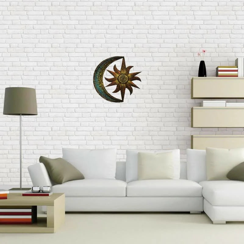 REIKICRYSTAL  Sun And Moon Celestial Themed Metal Wall Decor