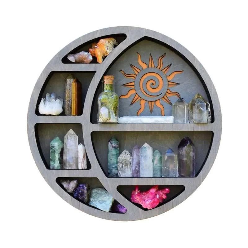 Round-shaped Crescent Moon & Sun Crystal Shelf - Crystal-ReikiCrystalSale