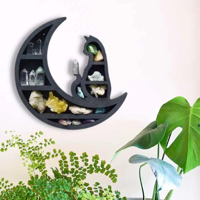 Crescent Moon & Cat Wooden Crystal Shelf - Crystal-ReikiCrystalSale